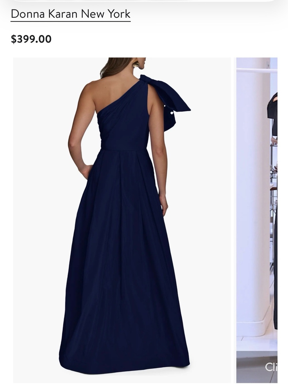 Donna Karan One-Shoulder Royal Blue Evening Gown with Bow - Picture 3 of 7